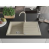 Mexen Bruno 1-bowl granite sink with drainer and Telma kitchen faucet, beige - 6513-69-670200-69