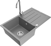 Mexen Bruno 1-bowl granite sink with drainer and Telma kitchen tap, grey - 6513-71-670200-00