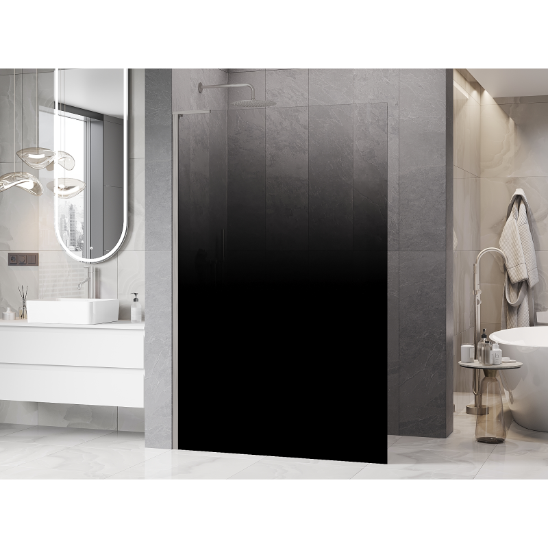 Mexen Kioto L Walk-in shower wall 100 x 200 cm, black ombre 8 mm, brushed nickel - 800-100-103-97-76