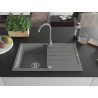 Mexen Bruno granite kitchen sink 1-bowl with drainer and Telma kitchen faucet, gray - 6513-71-670200-71