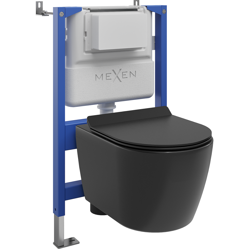 Mexen Carmen WC Concealed Set Pneumatic Frame Tex Air XS-F with Toilet Bowl and Soft-Close Seat, Matte Black - 610830880185A