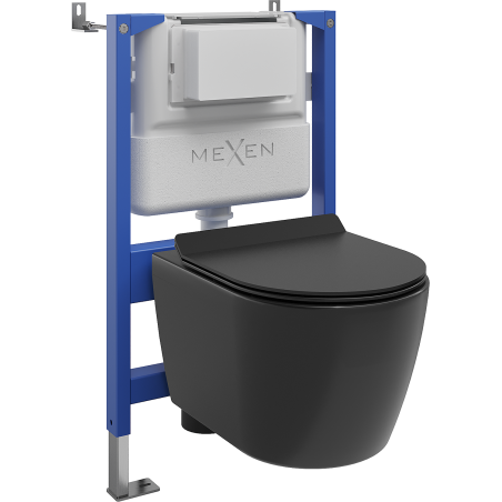 Mexen Carmen WC Concealed Set Pneumatic Frame Tex Air XS-F with Toilet Bowl and Soft-Close Seat, Matte Black - 610830880185A