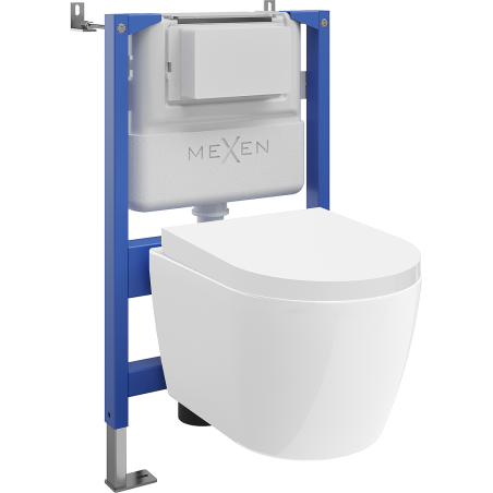 Mexen Carmen WC Concealed Set with Tex Air XS-F Pneumatic Frame, Tornado WC Bowl, and Soft-Close Seat, White - 610830880200TA