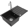 Mexen Bruno granite sink 1-bowl with drainer and Telma kitchen faucet, black/silver - 6513-73-670200-00