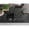 Mexen Bruno 1-bowl granite sink with drainer and Telma kitchen faucet, black/silver - 6513-73-670200-70
