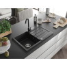 Mexen Bruno 1-bowl granite sink with drainer and Telma kitchen faucet, black/silver - 6513-73-670200-70