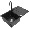 Mexen Bruno granite sink 1-bowl with drainer and Telma kitchen tap, black/silver - 6513-73-670200-70