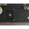 Mexen Bruno 1-bowl granite sink with drainer and Telma kitchen faucet, black/silver - 6513-73-670200-70