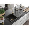 Mexen Bruno granite kitchen sink 1-bowl with drainer and kitchen faucet Telma, black/gold - 6513-75-670200-50
