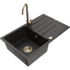 Mexen Bruno granite kitchen sink 1-bowl with drainer and kitchen faucet Telma, black/gold - 6513-75-670200-50