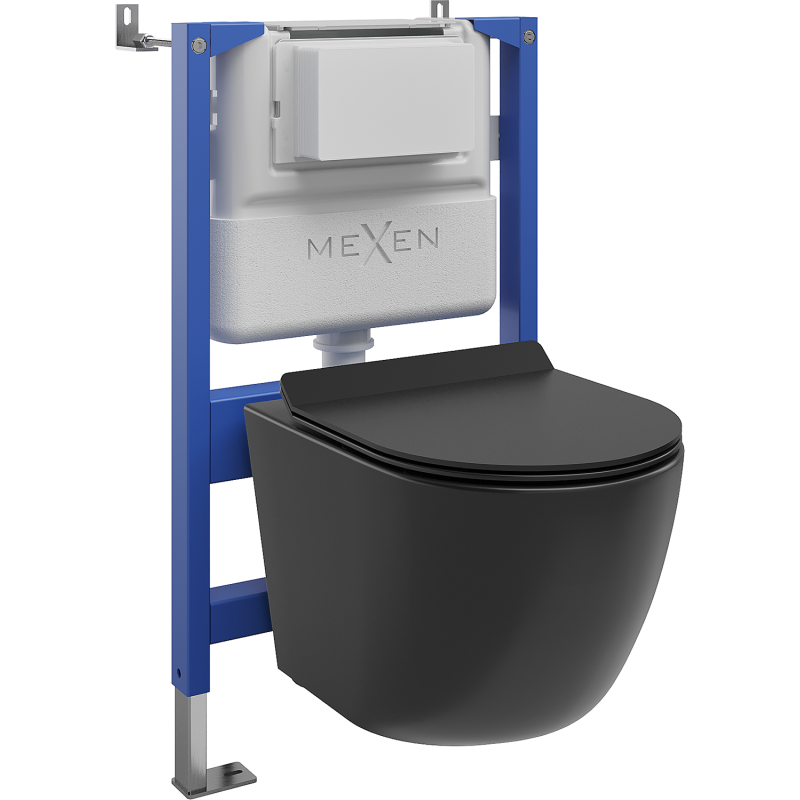Mexen Lena WC Concealed Set Pneumatic Frame Tex Air XS-F with Toilet Bowl and Soft-Close Seat, Matte Black - 610830220185A