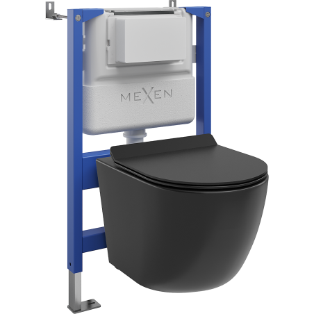 Mexen Lena WC Concealed Set Pneumatic Frame Tex Air XS-F with Toilet Bowl and Soft-Close Seat, Matte Black - 610830220185A