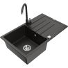 Mexen Bruno granite 1-bowl sink with drainer and Telma kitchen faucet, black/gold - 6513-75-670200-70