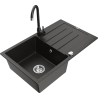 Mexen Bruno granite kitchen sink 1-bowl with drainer and Telma kitchen tap, black/gold - 6513-75-670200-70