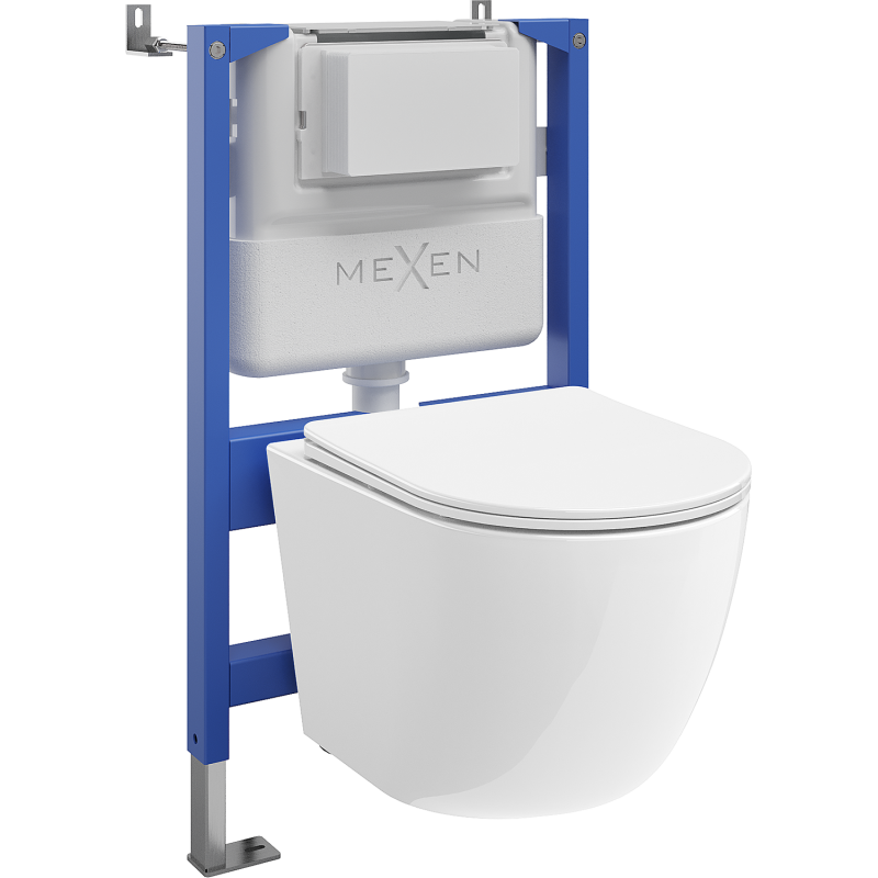 Mexen Lena Concealed Toilet Set with Tex Air XS-F Pneumatic Frame, Toilet Bowl, and Soft-Close Seat, White - 610830220300A