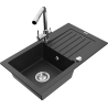 Mexen Pablo granite kitchen sink 1-bowl with drainer and Duero kitchen faucet, black/silver metallic - 6510-73-671600-00