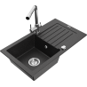 Mexen Pablo granite kitchen sink with 1 bowl, drainer, and Duero kitchen tap, black/silver metallic - 6510-73-671600-00