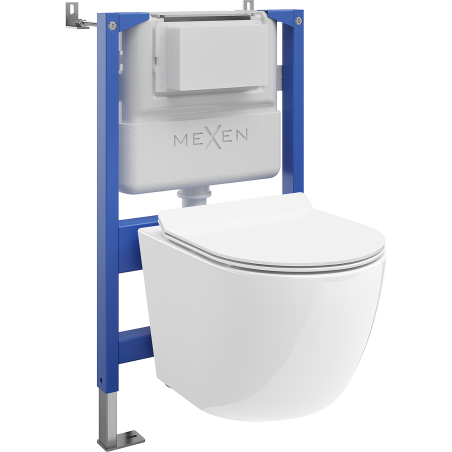Mexen Lena WC Concealed Set Tex Air XS-F with Pneumatic Frame, Toilet Bowl, and Soft-Close Seat, White - 610830224000A