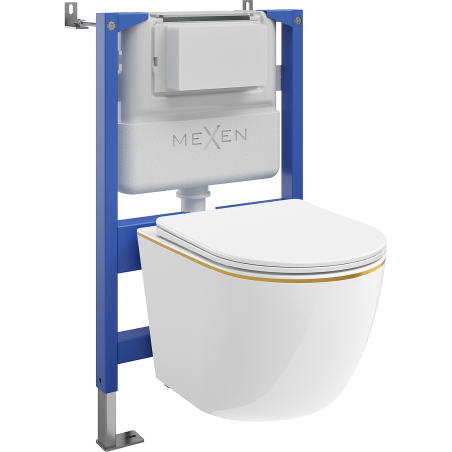 Mexen Lena Under-wall WC set Tex Air XS-F pneumatic frame with WC bowl and soft-close seat, white/gold - 610830224005A