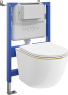 Mexen Lena Under-wall WC set Tex Air XS-F pneumatic frame with WC bowl and soft-close seat, white/gold - 610830224005A