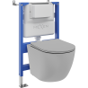 Mexen Lena wall-mounted WC set with Tex Air XS-F pneumatic frame, toilet bowl, and soft-closing lid, light gray matte