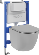 Mexen Lena wall-mounted WC set with Tex Air XS-F pneumatic frame, toilet bowl, and soft-closing lid, light gray matte