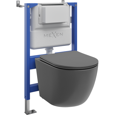 Mexen Lena concealed WC set pneumatic frame Tex Air XS-F with toilet bowl and soft-close seat, dark gray matte - 610830224071A
