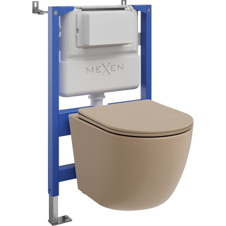 Mexen Lena WC Concealed Kit Tex Air XS-F Pneumatic Frame with Toilet Bowl and Soft-Close Seat, Matte Cappuccino - 610830224064A
