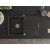 Mexen Bruno granite kitchen sink 1-bowl with drainer and Telma kitchen tap, black/gold - 6513-75-670200-70