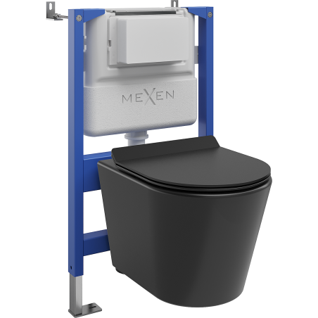 Mexen Rico WC Concealed Set Tex Air XS-F with Pneumatic Frame, Tornado WC Bowl, and Soft-Close Seat, Matte Black