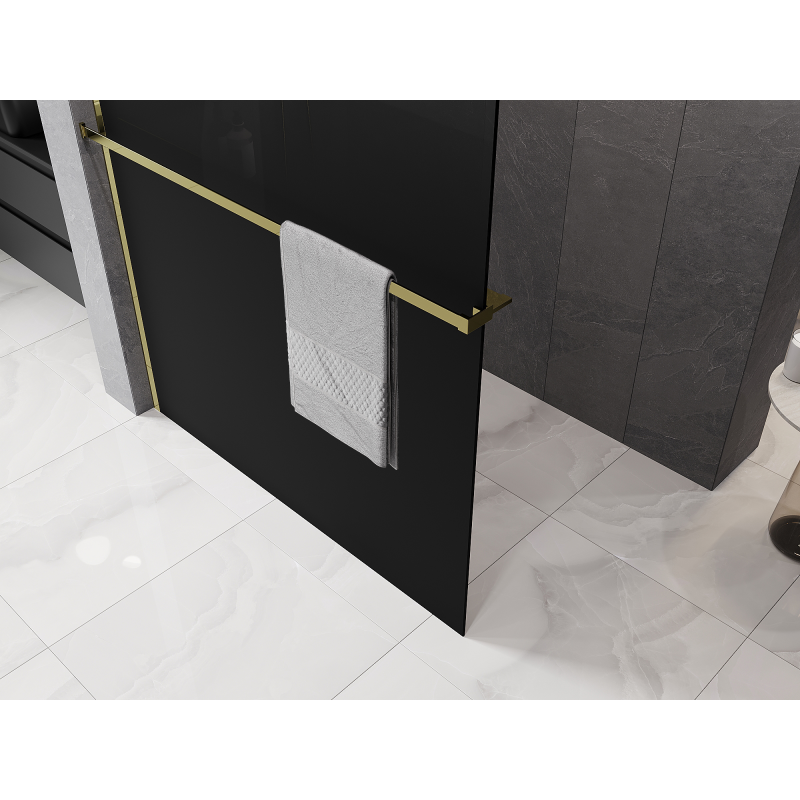 Mexen Kioto+ shower wall with shelf Walk-in 100 x 200 cm, black ombre 8 mm, gold - 800-100-121-50-76