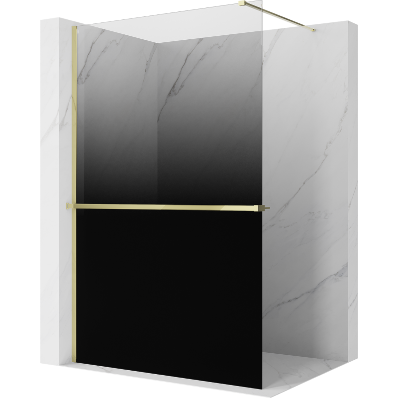 Mexen Kioto+ shower wall with shelf Walk-in 100 x 200 cm, black ombre 8 mm, gold - 800-100-121-50-76