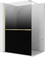 Mexen Kioto+ shower wall with shelf Walk-in 100 x 200 cm, black ombre 8 mm, gold - 800-100-121-50-76