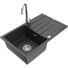 Mexen Bruno single-bowl granite sink with drainer and Telma kitchen faucet, spotted black - 6513-76-670200-00