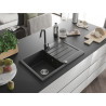 Mexen Bruno 1-bowl granite sink with drainer and Telma kitchen faucet, black speckled - 6513-76-670200-76