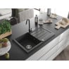 Mexen Bruno granite sink 1-bowl with drainer and Telma kitchen tap, black speckled - 6513-76-670200-76