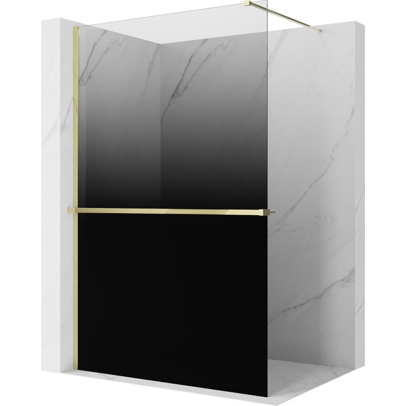 Mexen Kioto+ shower screen with shelf Walk-in 150 x 200 cm, black ombre 8 mm, gold - 800-150-121-50-76