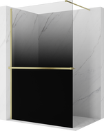 Mexen Kioto+ shower wall with shelf Walk-in 70 x 200 cm, ombre black 8 mm, brushed gold - 800-070-121-55-76