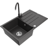 Mexen Bruno 1-bowl granite sink with drainer and Telma kitchen faucet, black speckled - 6513-76-670200-76