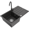 Mexen Bruno granite sink 1-bowl with drainer and Telma kitchen tap, black speckled - 6513-76-670200-76