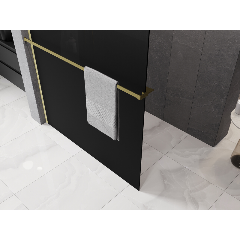 Mexen Kioto+ shower wall with Walk-in shelf 110 x 200 cm, ombre black 8 mm, brushed gold - 800-110-121-55-76