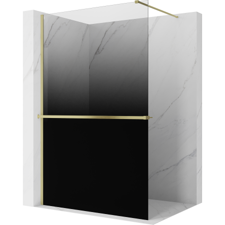 Mexen Kioto+ shower wall with Walk-in shelf 110 x 200 cm, ombre black 8 mm, brushed gold - 800-110-121-55-76
