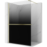 Mexen Kioto+ shower wall with Walk-in shelf 110 x 200 cm, ombre black 8 mm, brushed gold - 800-110-121-55-76