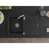 Mexen Bruno 1-bowl granite kitchen sink with drainer and Telma kitchen faucet, black - 6513-77-670200-00