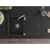 Mexen Bruno 1-Bowl Granite Sink with Drainer and Telma Kitchen Tap, Black - 6513-77-670200-00