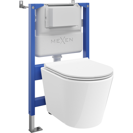 Mexen Rico WC Concealed Set Tex Air XS-F Pneumatic Frame with Tornado WC Bowl and Soft-Close Seat, White - 610830720300TA