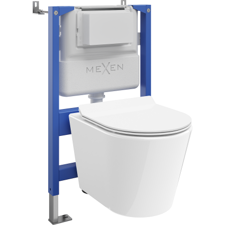 Mexen Rico WC Concealed Cistern Set with Tex Air XS-F Pneumatic Frame, WC Bowl and Soft-Close Seat, White - 610830724000A
