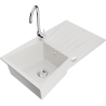 Mexen Cesar 1-compartment granite sink with a drip tray and kitchen mixer tap Telma, White - 6514-20-670200-00