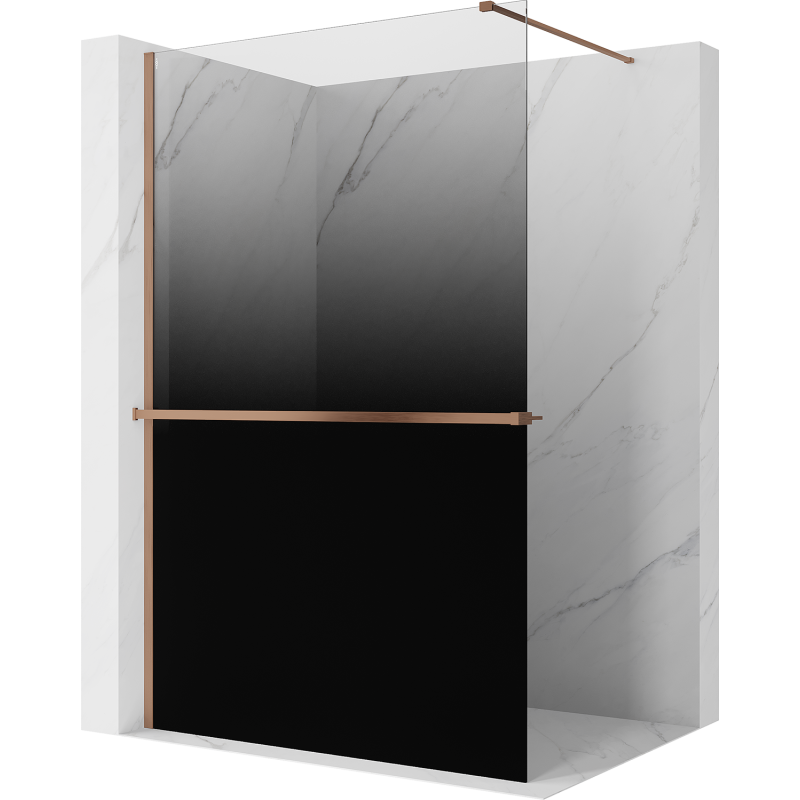 Mexen Kioto+ shower wall with shelf Walk-in 70 x 200 cm, ombre black 8 mm, brushed copper - 800-070-121-65-76