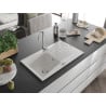Mexen Cesar 1-bowl granite sink with drainer and Telma kitchen tap, white - 6514-20-670200-00